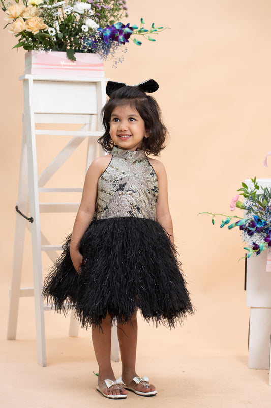 Halter Neck Fur Top And Gorgeous Dual-Tone Panelled Lehenga