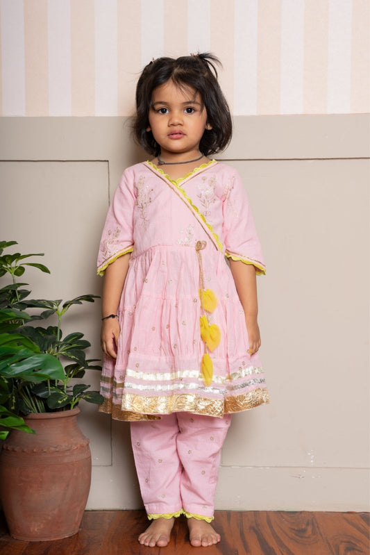 Charming pink Angrakha kurta with embroidered straight pants - Kirti Agarwal