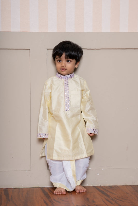 Elegant yellow embroidered kurta with dhoti – a graceful choice for traditional celebrations. - Kirti Agarwal