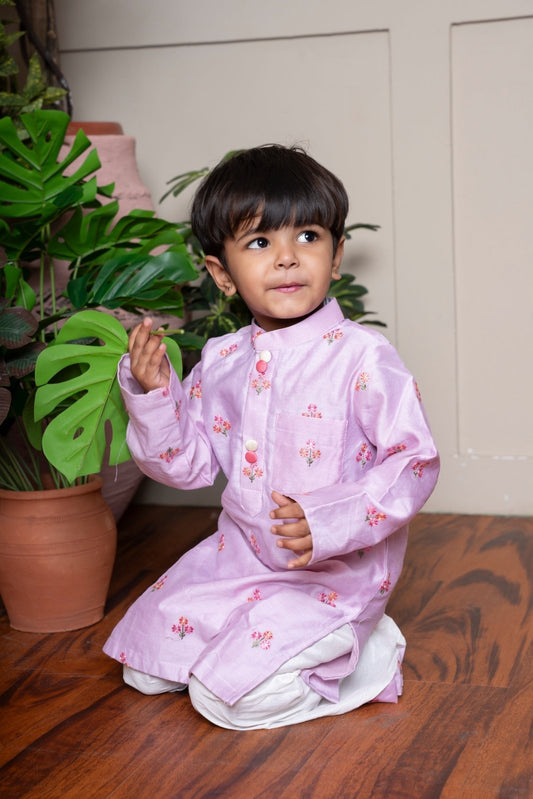 Let your little one shine in this charming Lavender kurta with dhoti – where tradition meets cuteness! - Kirti Agarwal