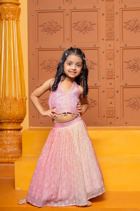 Pink Halter Neck Top With Ombre Lehenga - Kirti Agarwal