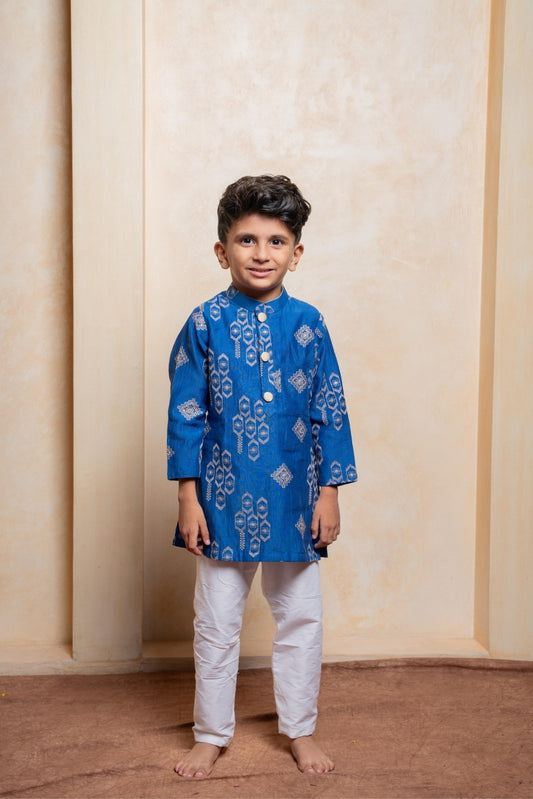 Royal blue embroidered kurta with white pajama – a timeless ethnic outfit to make your little one shine at every festive occasion - Kirti Agarwal