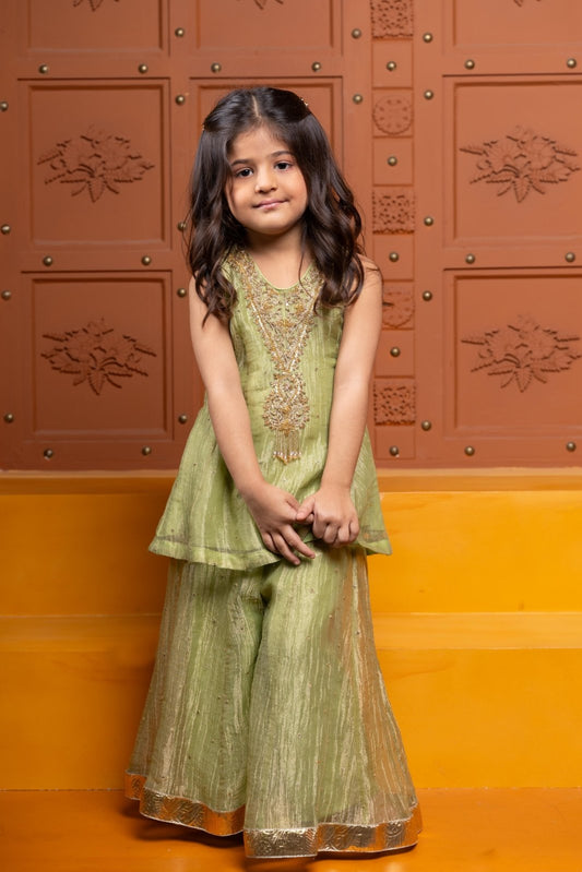 Shimmery Embroidered Sleeveless Kurti With Shimmery Palazzo - Kirti Agarwal