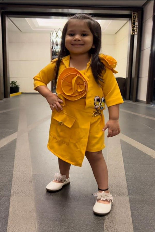 Flower embossed crop top with jacket and skorts - Kirti Agarwal