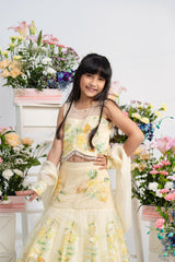 Stunning Floral Yellow Lehenga Set With Sheer Net Blouse And Organza Dupatta Detail