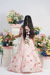 Beautiful Floral Blush Pink Lehenga Set With Statement Back Latkan And Elegant Net Drape Detail