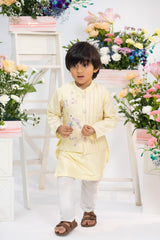 Pastel Lemon Embroidered Kurta Set – Subtle Festive Elegance for Little Royals