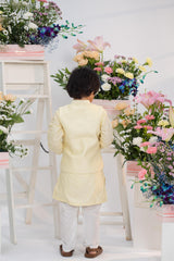 Pastel Lemon Embroidered Kurta Set – Subtle Festive Elegance for Little Royals