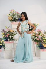 Stunning  Embroidered Powder Blue Top With Flared Palazzo Pants