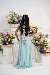 Stunning  Embroidered Powder Blue Top With Flared Palazzo Pants