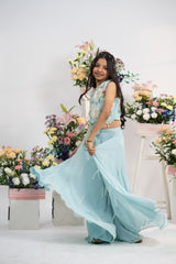 Stunning  Embroidered Powder Blue Top With Flared Palazzo Pants