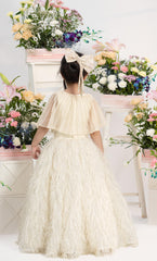 Luxury Pleated Shimmer Top With Dramatic Feathered Skirt In Elegant Ivory Couture Style