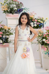 Elegant Handwork Embroidered Ivory Top With Flowing Lehenga And Statement Floral Latkan Detail