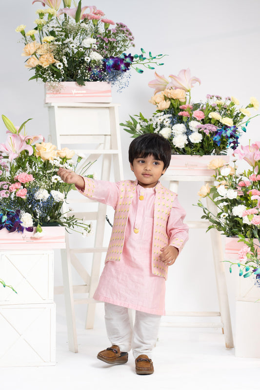 Patch Pocket Kurta With Open Jacket And Pyjama
