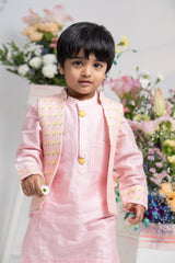 Patch Pocket Kurta With Open Jacket And Pyjama