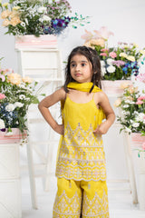Bright yellow embroidered sharara set perfect for festive celebrations