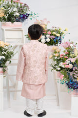 Blush Pink Embroidered Kurta Jacket Set – Elegant Festive Style for Little Gentlemen