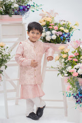 Blush Pink Embroidered Kurta Jacket Set – Elegant Festive Style for Little Gentlemen