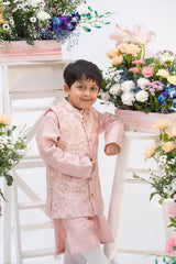 Blush Pink Embroidered Kurta Jacket Set – Elegant Festive Style for Little Gentlemen