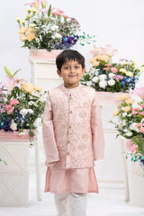 Blush Pink Embroidered Kurta Jacket Set – Elegant Festive Style for Little Gentlemen