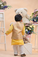 Sunshine Yellow Kurta Set with Regal Gold Nehru Jacket