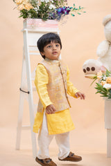 Sunshine Yellow Kurta Set with Regal Gold Nehru Jacket