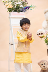Sunshine Yellow Kurta Set with Regal Gold Nehru Jacket