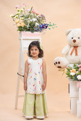 Ivory Embroidered Kurti With Pistachio Flared Sharara Set