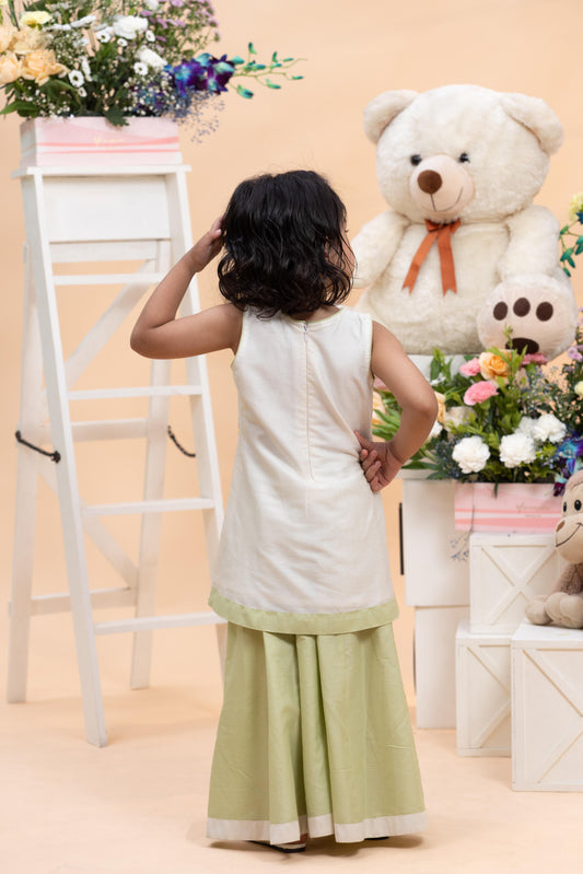 Ivory Embroidered Kurti With Pistachio Flared Sharara Set