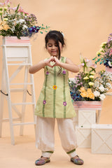 Pistachio Embroidered Sleeveless Kurti With Ivory Comfort Pants Set