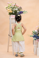 Pistachio Embroidered Sleeveless Kurti With Ivory Comfort Pants Set