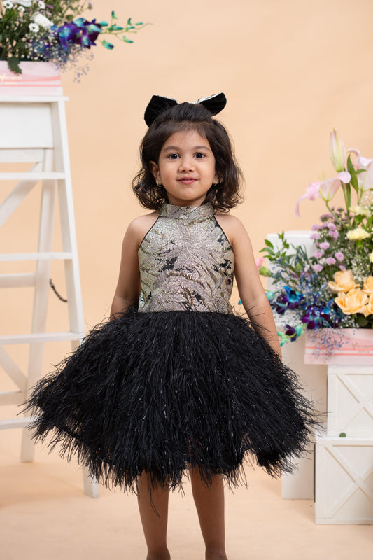 Halter Neck Fur Top And Gorgeous Dual-Tone Panelled Lehenga