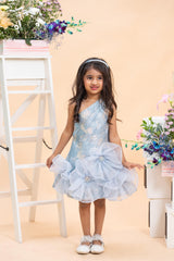 Icy Blue One-Shoulder Couture Dress with 3D Floral Drama