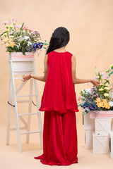 Ruby Red Embroidered Sharara Set – A Graceful Festive Statement for Young Trendsetters