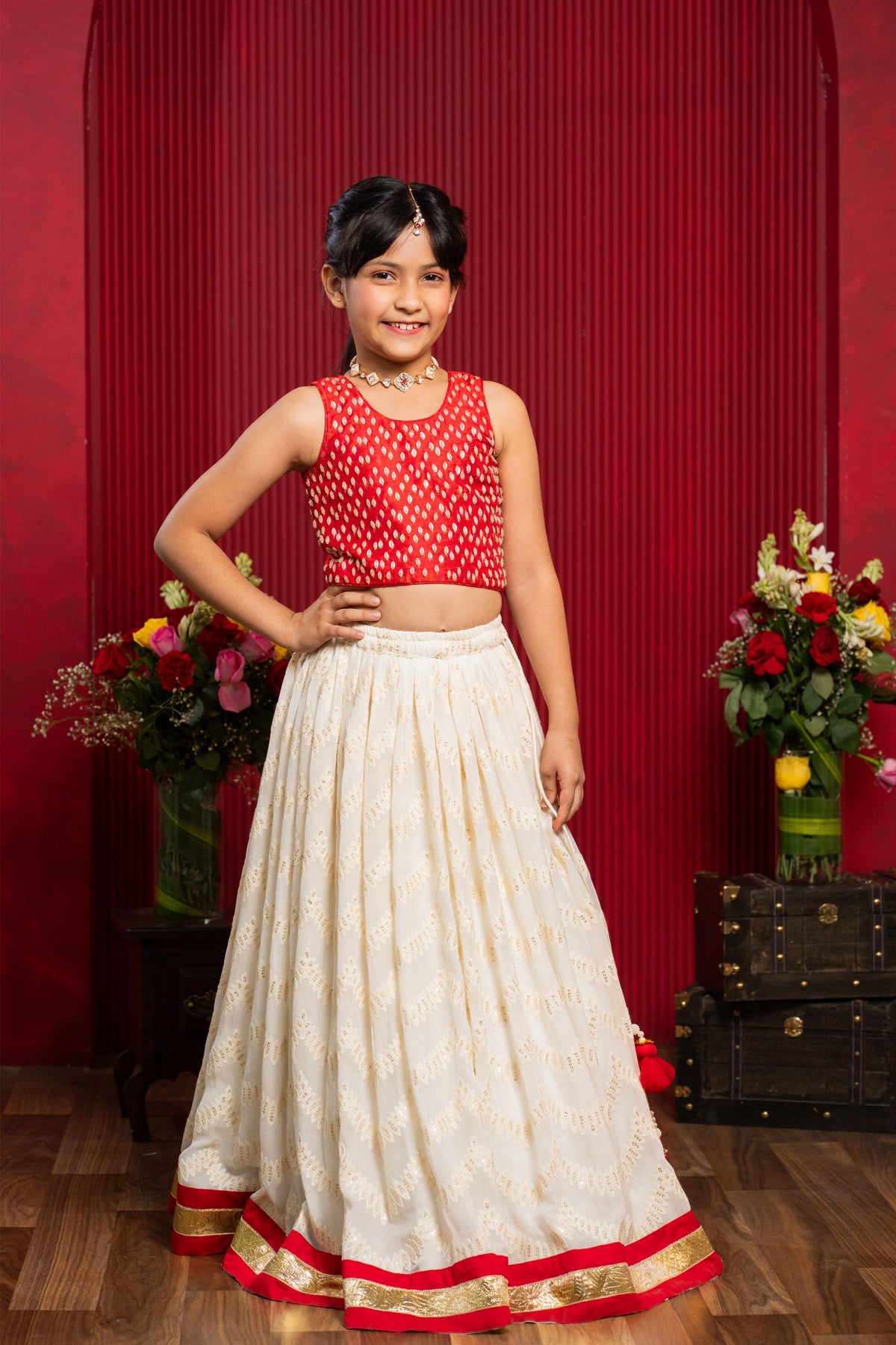 Red & Ivory Festive Lehenga Set – Timeless Tradition with a Modern Spark