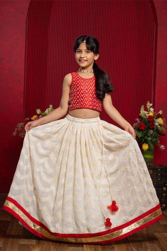 Red & Ivory Festive Lehenga Set – Timeless Tradition with a Modern Spark