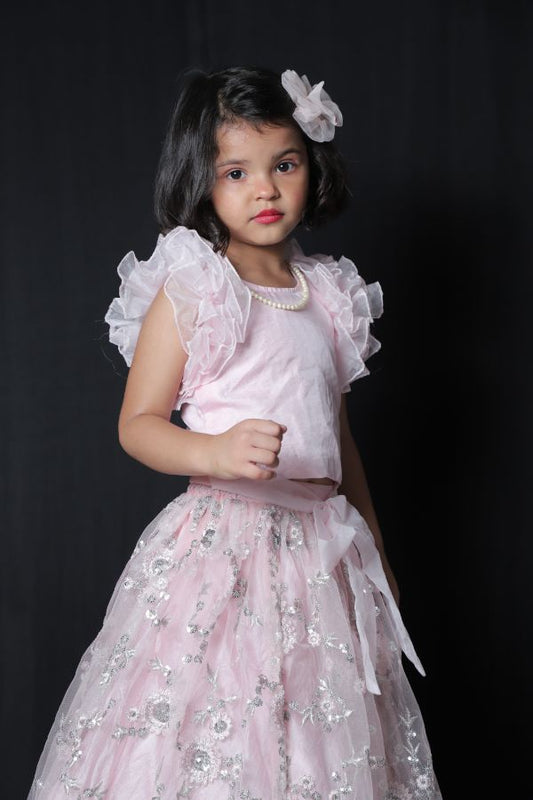 Ruffled Sleeveless Top with Lahenga - Kirti Agarwal