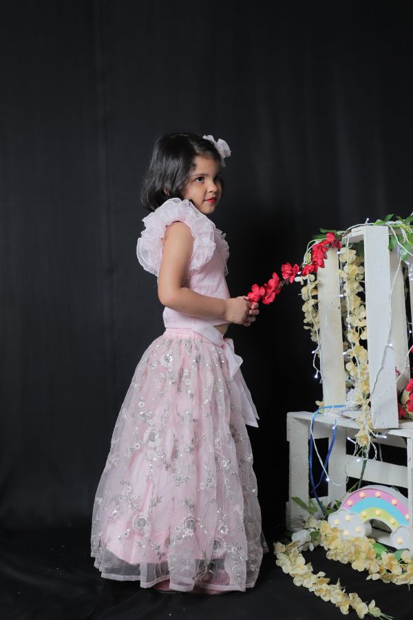 Ruffled Sleeveless Top with Lahenga - Kirti Agarwal