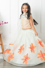 Round Neck sea green Top And Floral Applique Embroidered Lehenga - Kirti Agarwal