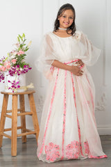 Round Neck off white Top And Floral Applique Embroidered Lehenga - Kirti Agarwal