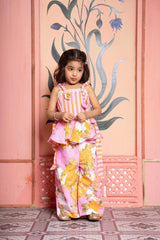 Add a burst of sunshine with this cheerful floral peplum top and pant co - ord set for girls - Kirti Agarwal