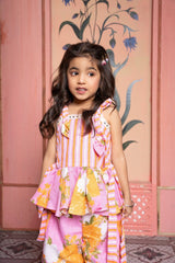 Add a burst of sunshine with this cheerful floral peplum top and pant co - ord set for girls - Kirti Agarwal