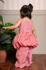 Adorable red gingham floral coord set with teddy sling – perfect for playful celebrations. - Kirti Agarwal