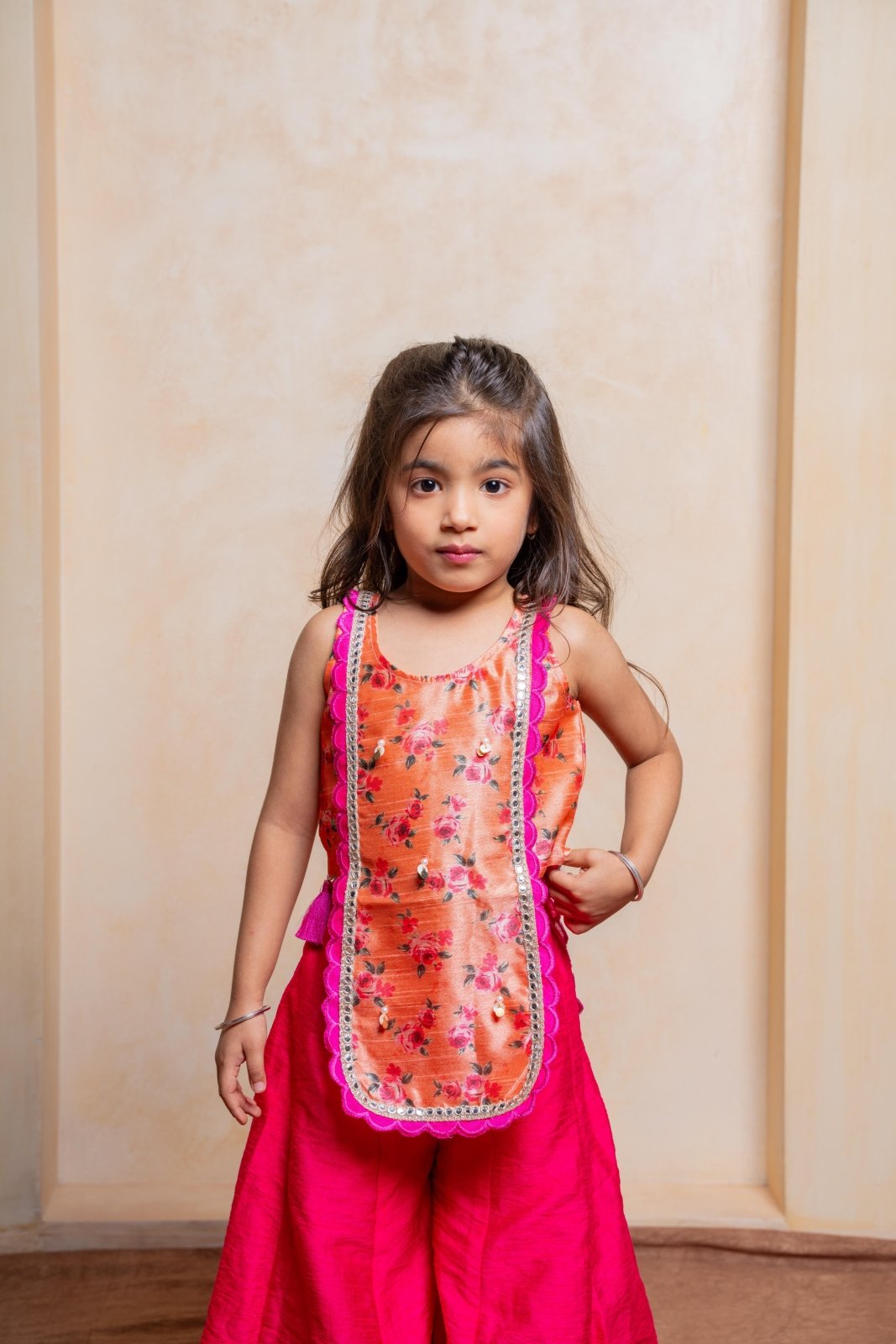 Adorn your little princess in this vibrant silk floral kurti and sharara set — perfect for festive occasions and traditional celebrations - Kirti Agarwal