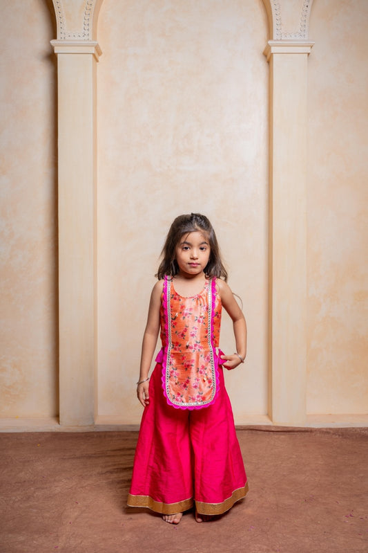 Adorn your little princess in this vibrant silk floral kurti and sharara set — perfect for festive occasions and traditional celebrations - Kirti Agarwal