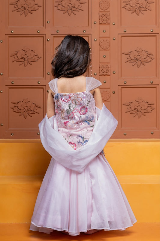 Beautiful Pink Sequin Embroidered Top With Detachable Sleeves And Flared Lehenga - Kirti Agarwal