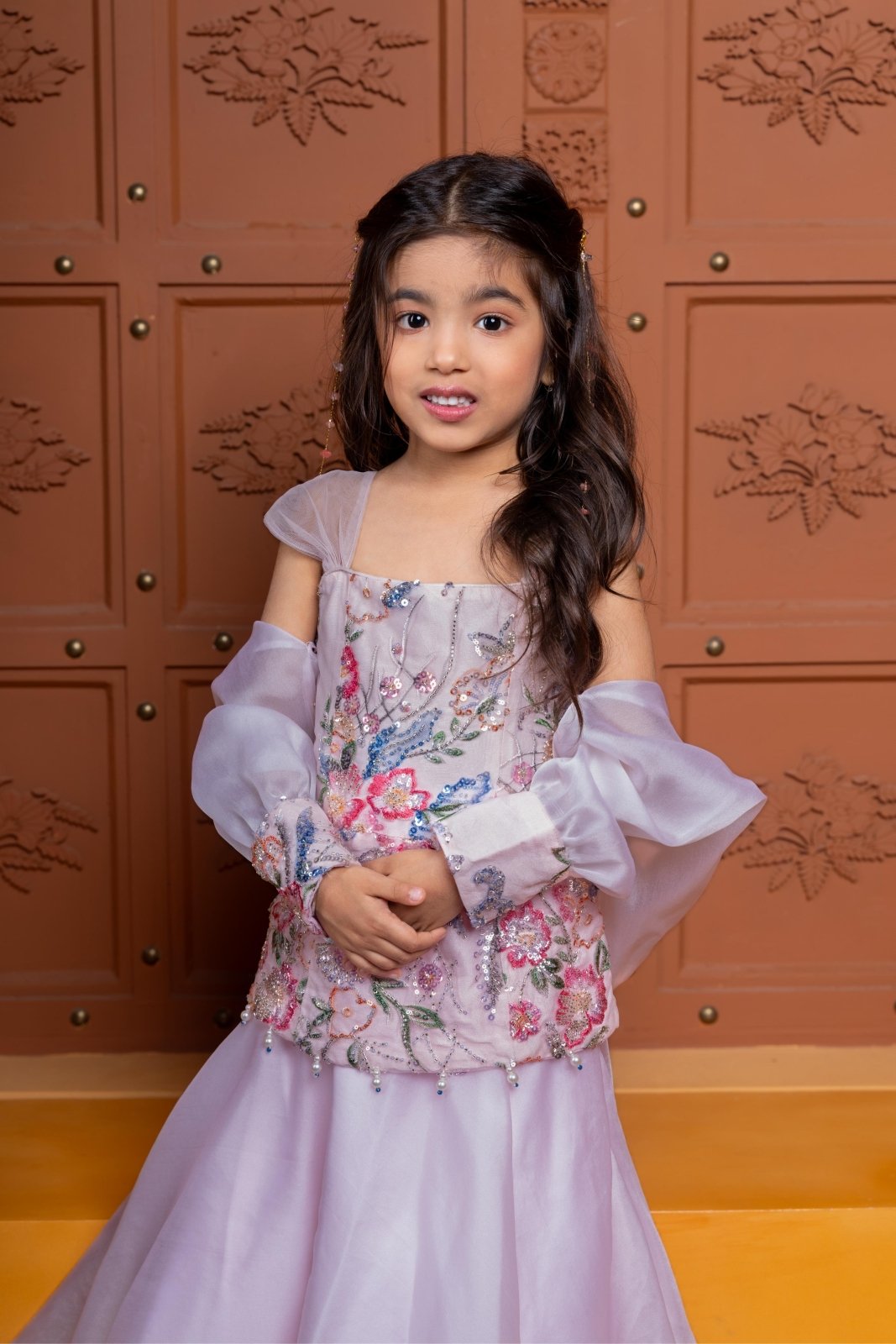 Beautiful Pink Sequin Embroidered Top With Detachable Sleeves And Flared Lehenga - Kirti Agarwal