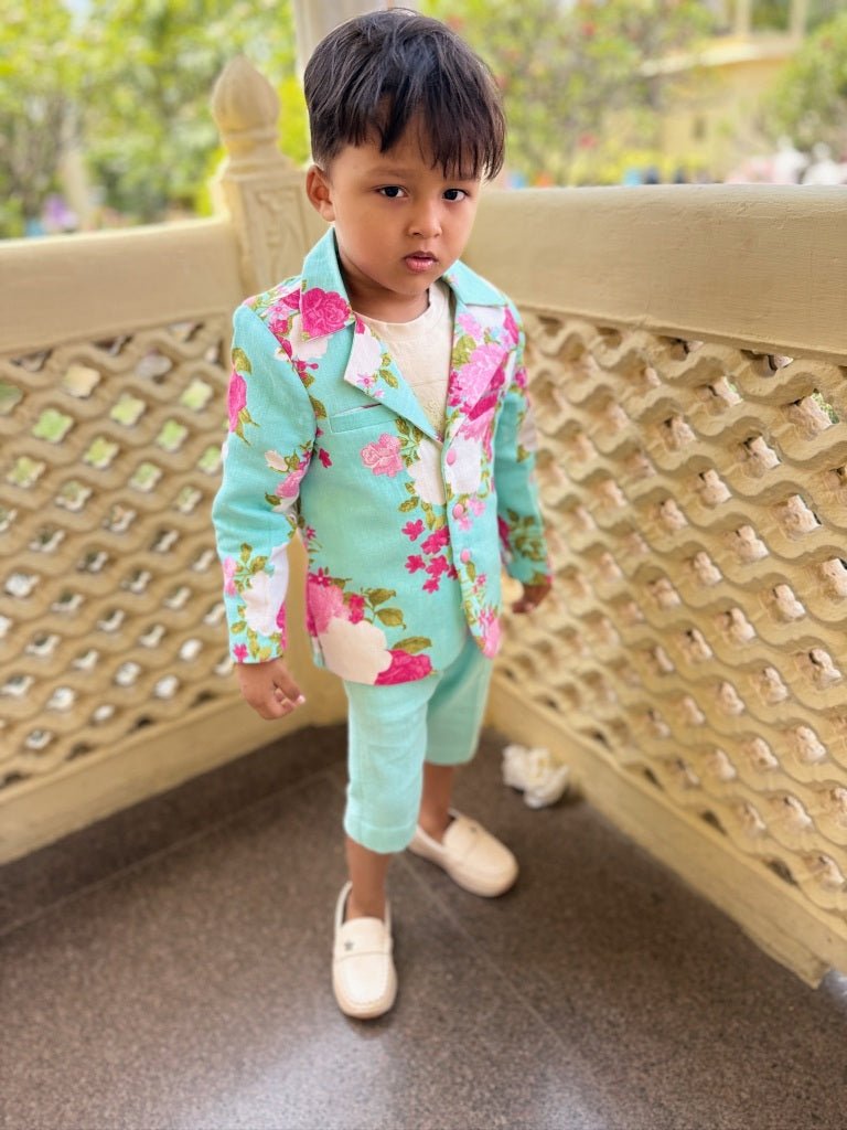 Bloom in style with this mint floral blazer set – a cheerful pick for your little trendsetter! - Kirti Agarwal