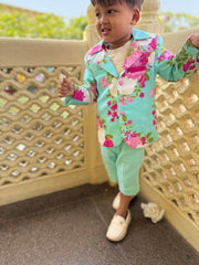 Bloom in style with this mint floral blazer set – a cheerful pick for your little trendsetter! - Kirti Agarwal