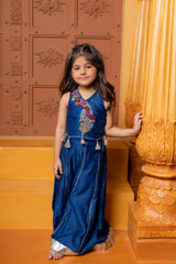 Blue Floral Embroidered Sleeveless Top With Palazzo - Kirti Agarwal